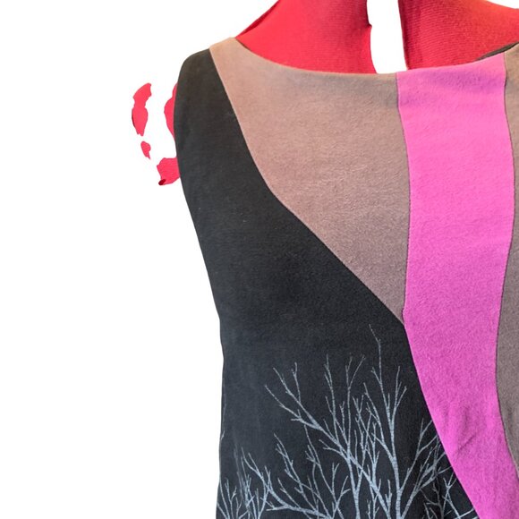 EVE LAVOIE - Short tunic dress black with pink grey - trees screen print medium - Picture 4 of 7